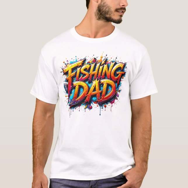 Camiseta Pescador Papá Oro Rojo Graffiti Blanco (Anverso)