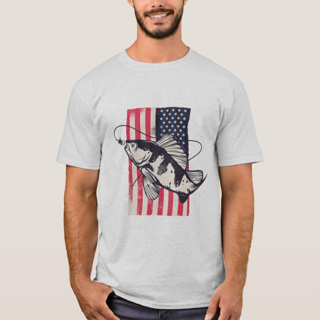 Camiseta Pescador patriótico estadounidense 4 de julio cami (Anverso)