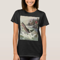 Pescador vintage de trucha arco iris que pesca pes