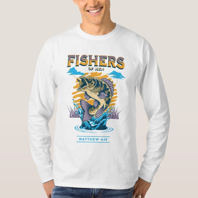 Camiseta Pescadores del diseño bíblico masculino | Mateo 4: (Anverso)