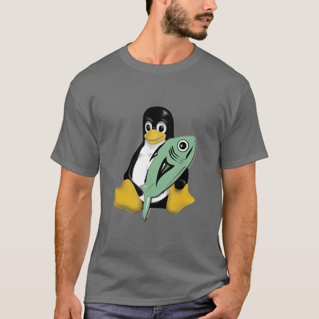 CAMISETA PESCADOS DEL PINGÜINO DE LINUX TUX (Anverso)