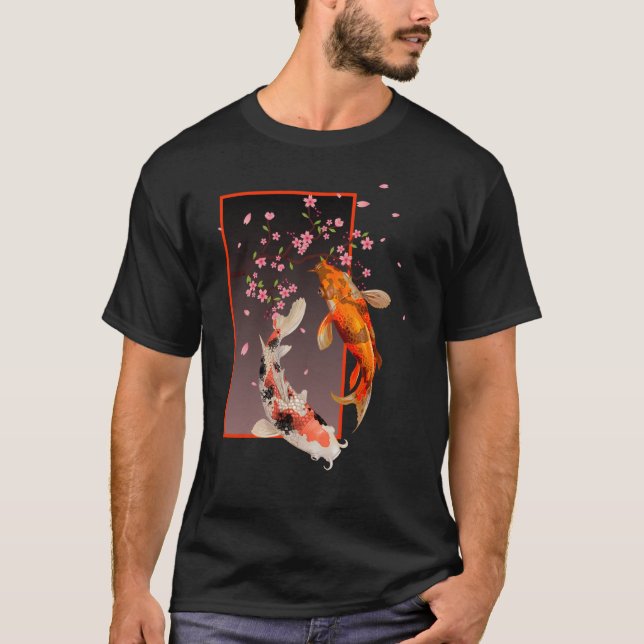 Camiseta Pescados y flores de Koi japoneses (Anverso)