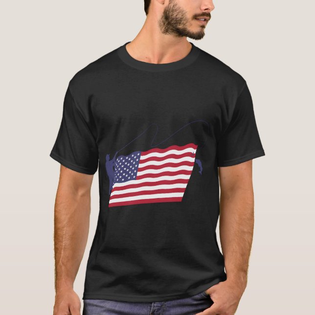 Camiseta Pescando con Mosca Bandera de EE. UU. (Anverso)