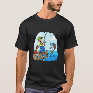 Camiseta Pescando Con Un Gato Por El Muelle