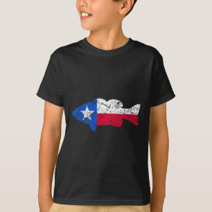 Camiseta Pescando lubina de boca pequeña con bandera de Tex