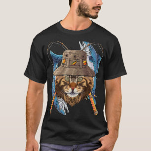 Camiseta Pescando Maine Coon Gato Pescador al Aire Libre Cu