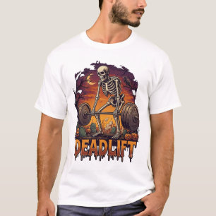 Camiseta Peso muerto Esqueleto Barra Halloween Calabazas Tu