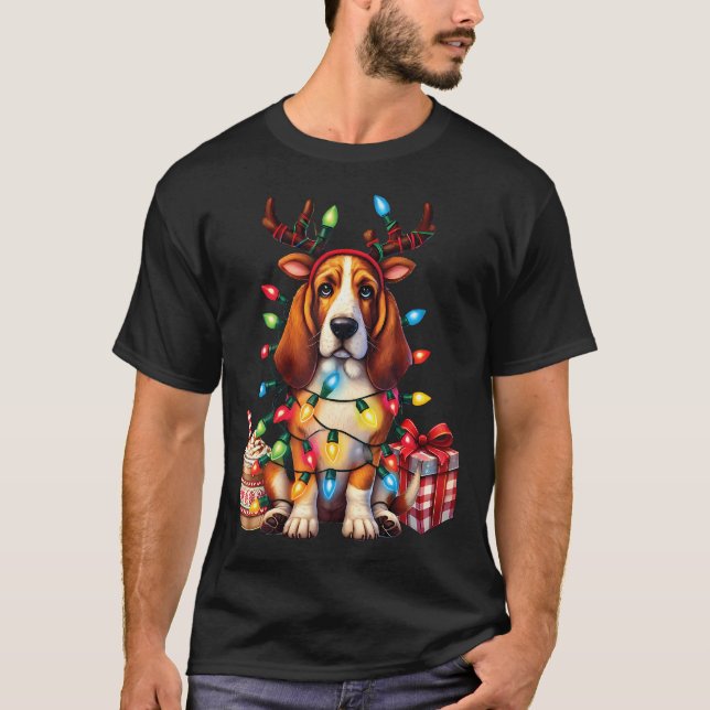 Camiseta Pet Animal Basset Hound Dog Lover Reindeer Christm (Anverso)