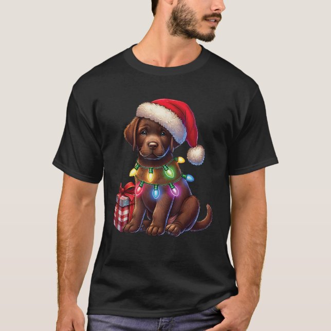 Camiseta Pet Animal Chocolate Labrador Dog Santa hat Christ (Anverso)