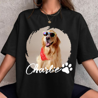 Camiseta Pet Grunge Simple Modern Custom Dog Photo & Name