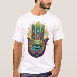 Camiseta Pétalos de Oro Violeta Verde Hamsa Turquesa Tercer