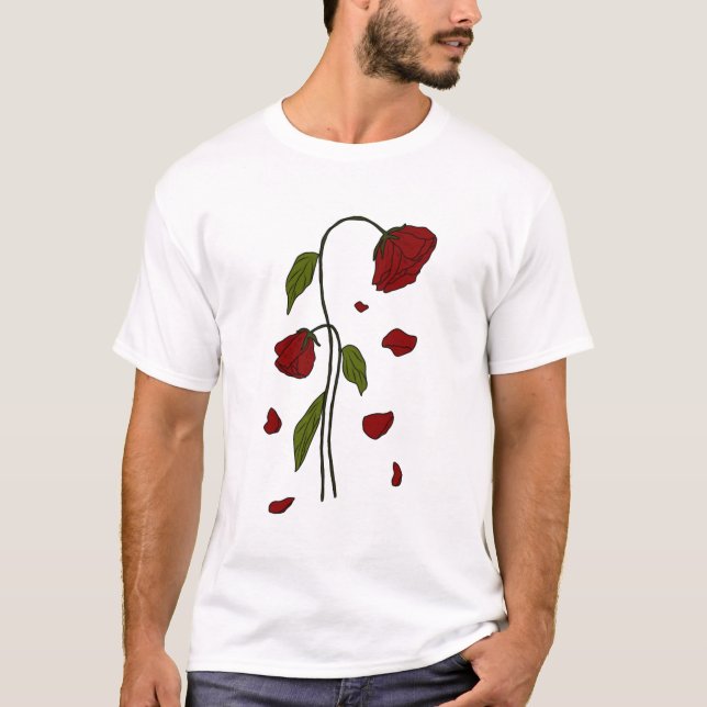 Camiseta Petals en caída - Arte Rosa gótico oscuro estético (Anverso)