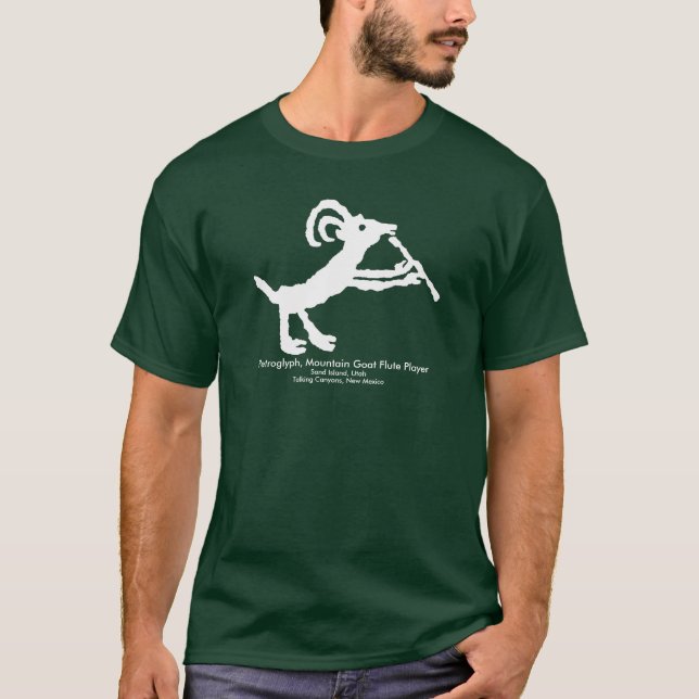 Camiseta Petroglifo, jugador de flauta de cabra de montaña (Anverso)