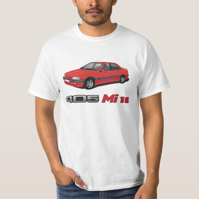 Camiseta Peugeot 405 +  Insignia roja del MI 16, rojo, DIY (Anverso)