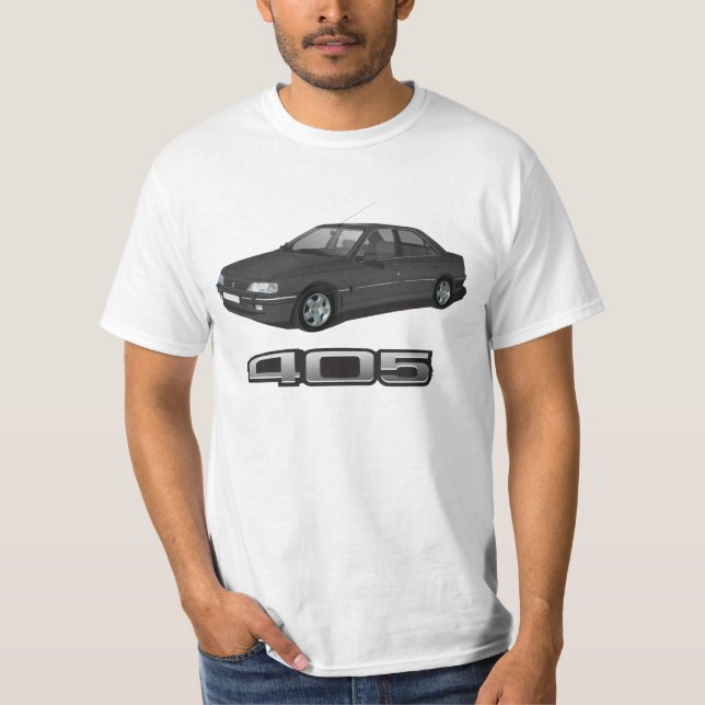 Camiseta Peugeot 405 SRi + placa modelo, negro, DIY (Anverso)