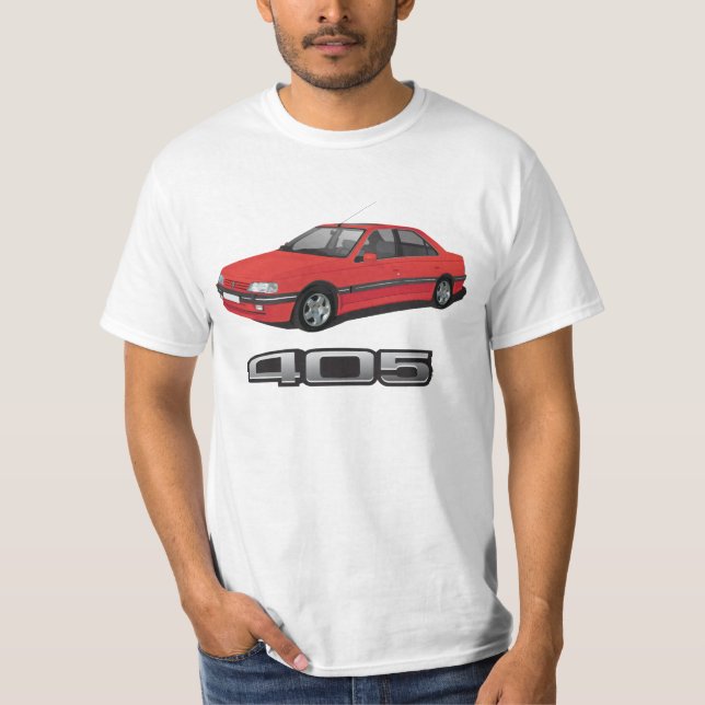 Camiseta Peugeot 405 SRi + placa modelo, rojo, DIY (Anverso)