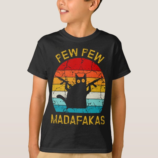 Camiseta Pew Madafakas Pew provoca a curioso gato negro ret (Anverso)