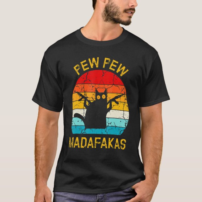 Camiseta Pew Madafakas Pew provoca a curioso gato negro ret (Anverso)