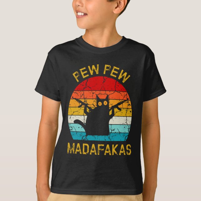 Camiseta Pew Madafakas Pew provoca a curioso gato negro ret (Anverso)
