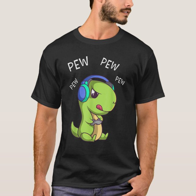 Camiseta Pew Pew Cute T Rex Dinosaur Video Gamaming (Anverso)