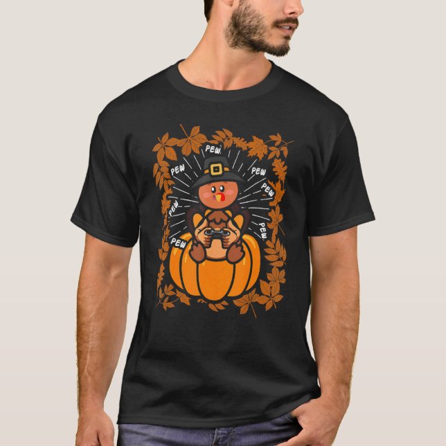 Camiseta Pew Pew Gamer Video Gamer And Gaming  Thanksgiving (Anverso)