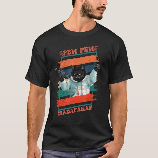 Camiseta Pew Pew Madafakas Cat Vintage (Anverso)