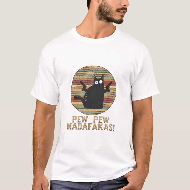 Camiseta Pew Pew Madafakas Funny Cat Retro  (Anverso)