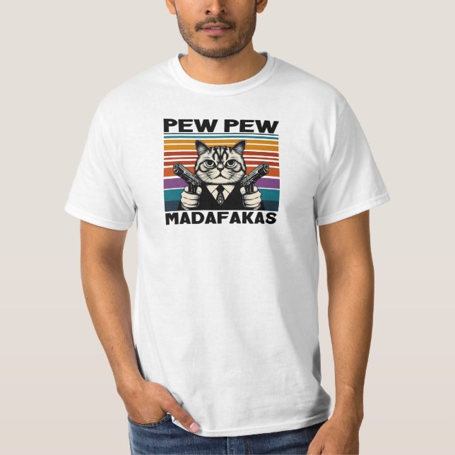 Camiseta pew pew madafakas loco cat (Anverso)