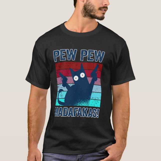 Camiseta Pew Pew Madafakas Pew Pew Gato Pijama Ver (Anverso)
