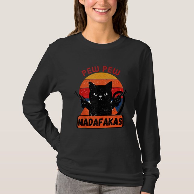 Camiseta Pew Pew Madafakas Retro Cat (Anverso)