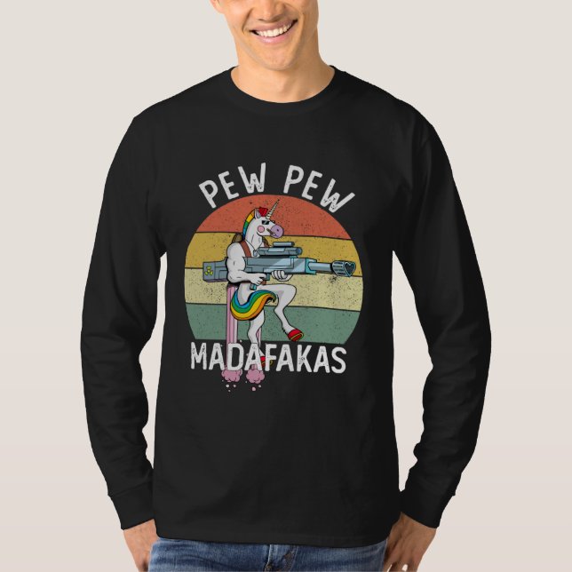 Camiseta Pew Pew Madafakas Unicorn Crazy (Anverso)