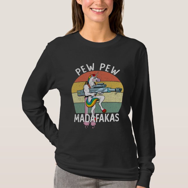 Camiseta Pew Pew Madafakas Unicorn Crazy (Anverso)