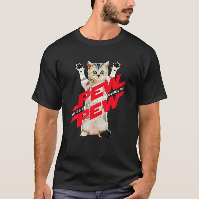 Camiseta Pew Pew Sci Gato Gamer Ruido Para Hombres Mujeres (Anverso)