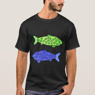 Camiseta Pez acuarela manchado azul y lima