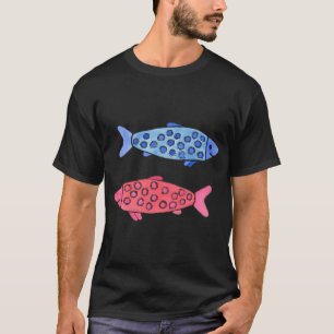 Camiseta Pez acuarela manchado de azul y rosa