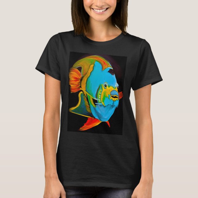 Camiseta Pez Ángel Azul Abstracto (Anverso)