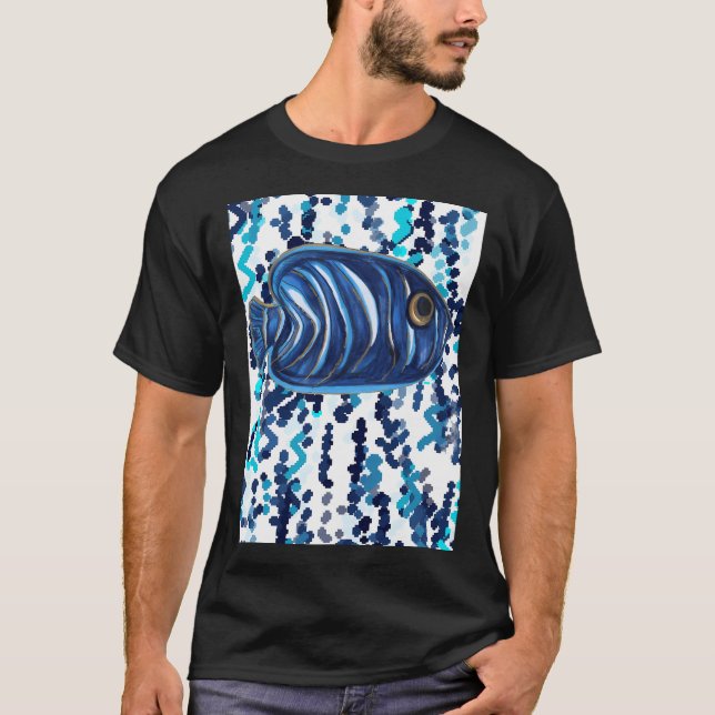 Camiseta Pez Ángel con Rayas Azules Patrón (Anverso)