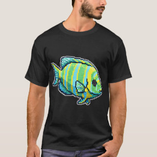 Camiseta Pez ángel majestuoso - Azul real y amarillo bordad