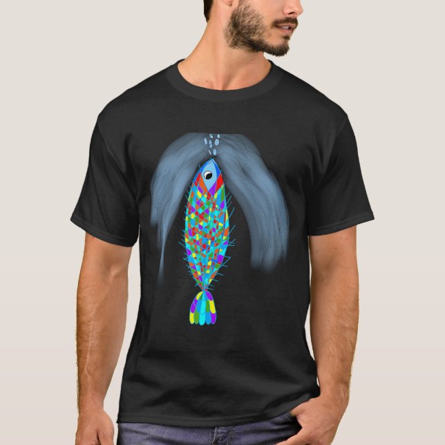 Camiseta Pez arcoíris nadando a través de agua azul (Anverso)