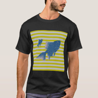 Camiseta Pez azul, rayas amarillas y blancas