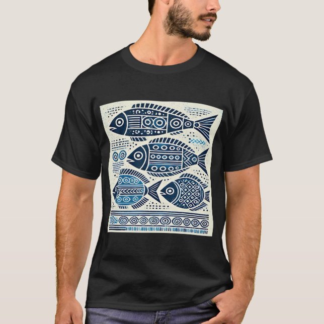 Camiseta Pez azul tribal geométrico (Anverso)