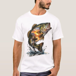 Camiseta Pez Bajo Doble Exposición Atardecer Pesca