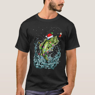 Camiseta Pez bajo iluminación de Navidad Pesca de lubina Pe