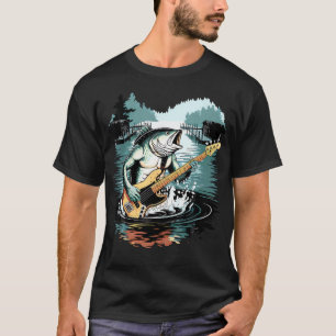 Camiseta Pez Bajo Raro Tocando Bajo Guitarra Divertida Mald