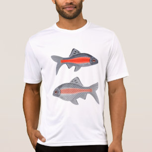 Camiseta Pez Barbo Tropical Rojo y Gris Acuático Exótico