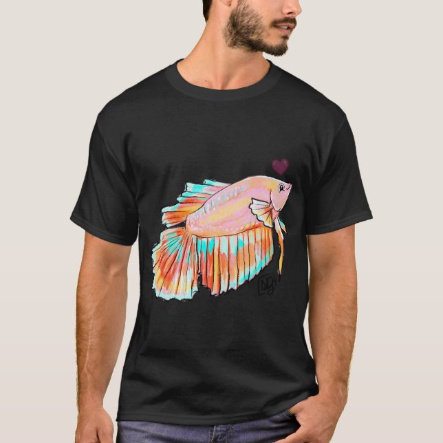 Camiseta Pez beta de aletas largas rosa lindo (Anverso)