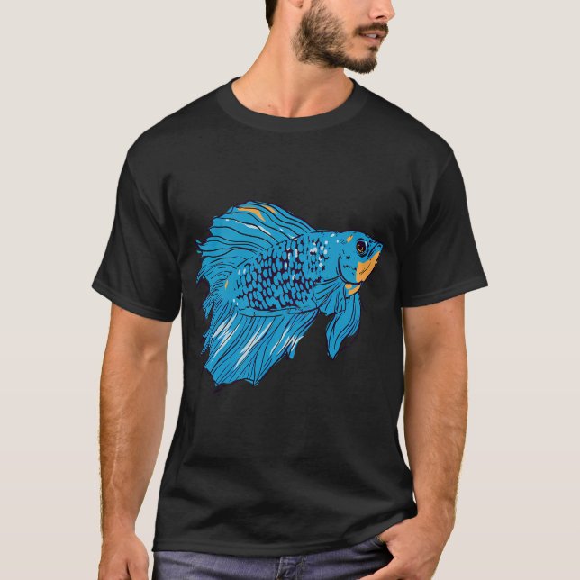 Camiseta Pez Betta Cian Patrón Grande (Anverso)