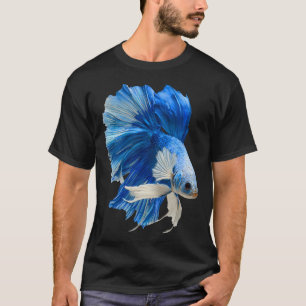 Camiseta Pez Betta de Media Luna de Mármol Celeste con Azul