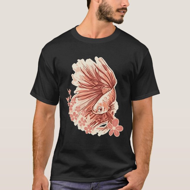 Camiseta Pez Betta Estético con Flores de Cerezo Japonesas (Anverso)