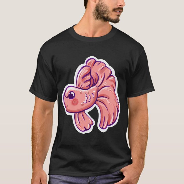 Camiseta Pez betta kawaii rosa lindo (Anverso)